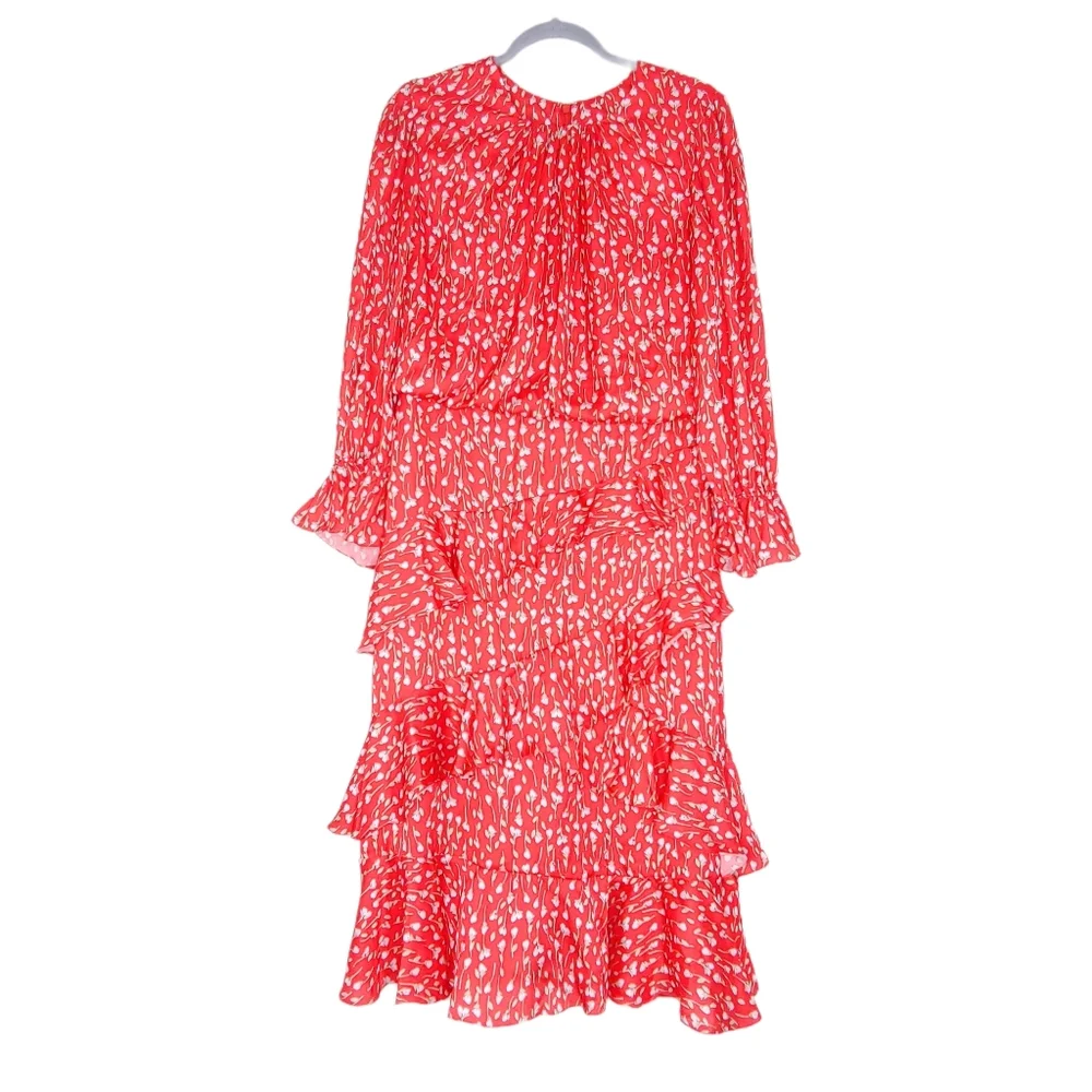 ML Monique‎ Lhuillier Printed Ruffle Dress 12 - Picture 3 of 10